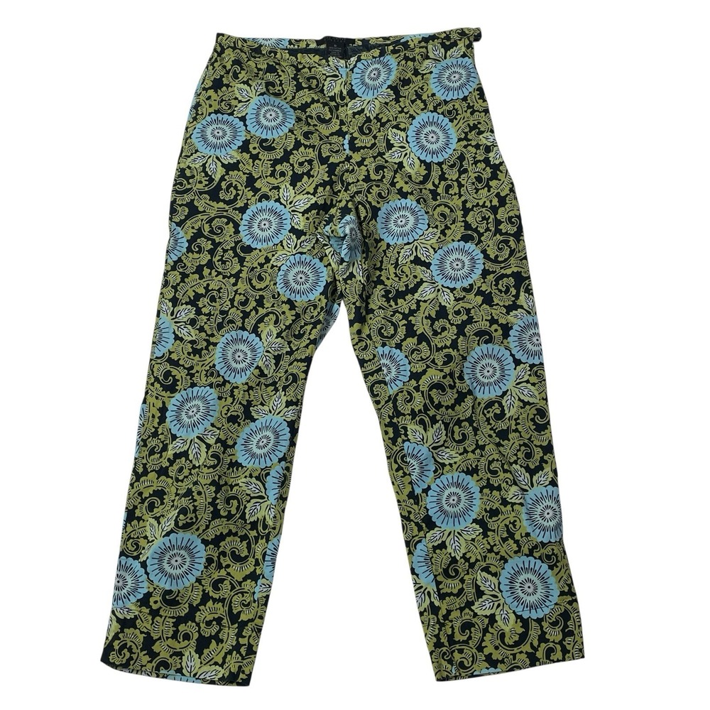 The Limited Stretch Floral Crop Pants Womens 8 Blue Green Mod Retro Ankle